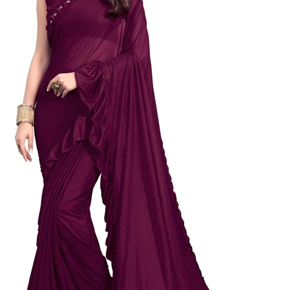 Wine designer brand new saree with unstitched blouse - Picture 3 of 4